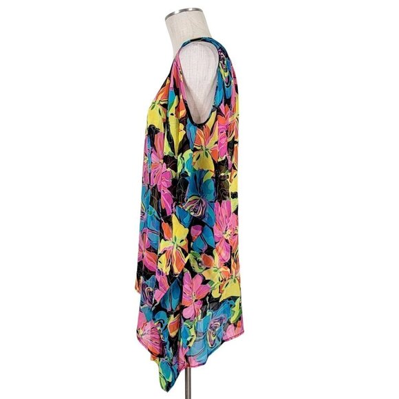 BCBGMaxAzria Cover Up Top Women Size S Oversize Batwing V Neck Floral Colorful - Picture 2 of 9